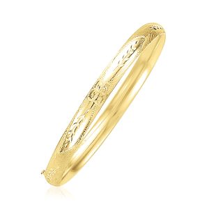 14k Yellow Gold Dome Florentine Design Bangle