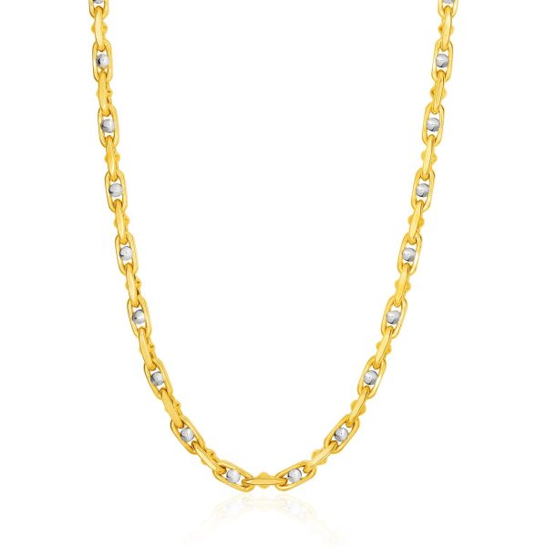 14k Two-Toned Yellow and White Gold Link Men's Necklace with Beads