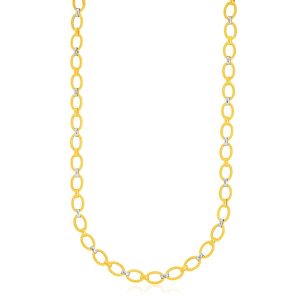 14k Two-Tone Gold Multi-Textured Oval Link Fancy Necklace