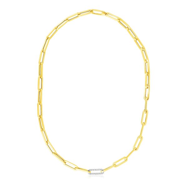 14k Yellow Gold Paperclip Chain Necklace with Diamond Link