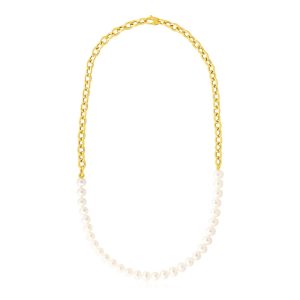 14k Yellow Gold Oval Chain Necklace with Pearls