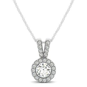 Round Pendant with Split Bail and Diamond Halo in 14k White Gold (3/4 cttw)