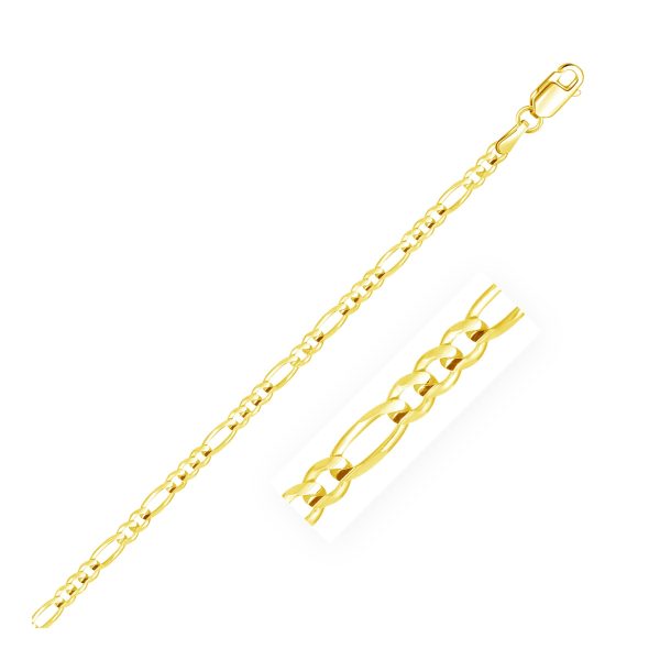 3.1mm 14k Yellow Gold Solid Figaro Chain