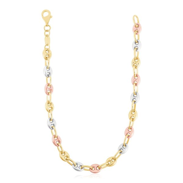 14k Tri Color Gold High Polish Puffed Mariner Link Chain