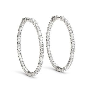 14k White Gold Diamond Hoop Earrings with Shared Prong Setting (2 cttw)
