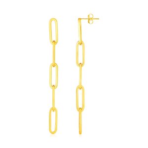 14K Yellow Gold Five Link Paperclip Chain Earrings